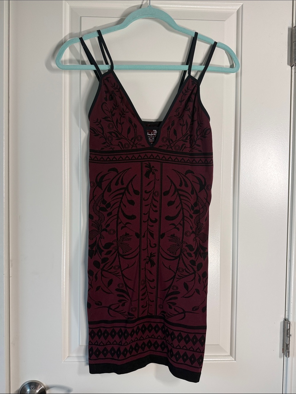 Burgundy Floral-Print Mini Dress with Double Straps